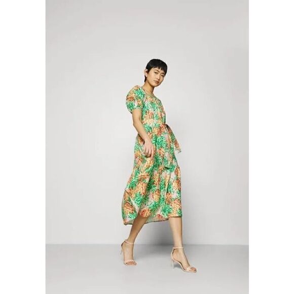 FARM RIO Pineapple Garden Linen Dress Size XS belted Hawaiian tropical - Picture 3 of 9